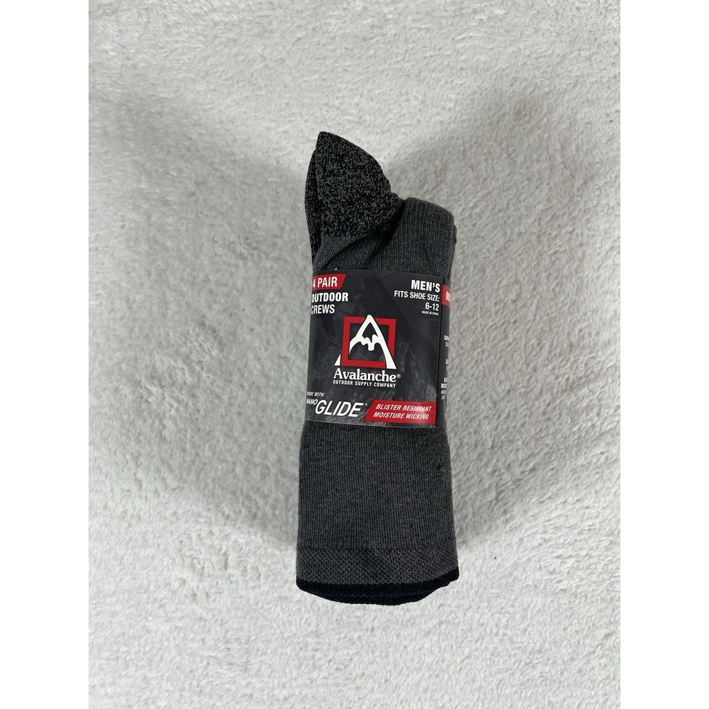 Avalanche Nano Glide Men's‎ Outdoor Crew Socks Size 6-12 Black & Grey 4 Pack NWT